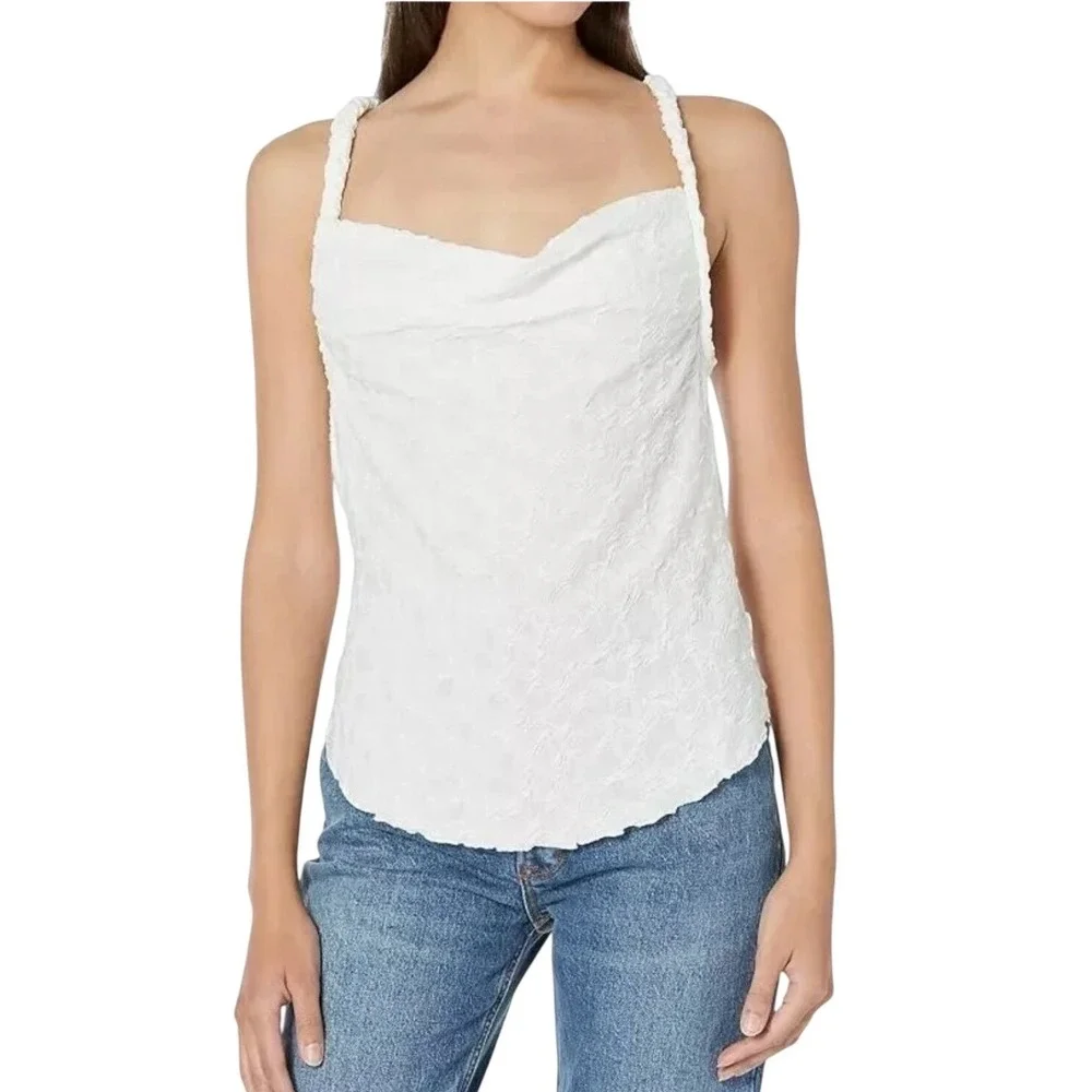 Free People White Textured Braided Halter Cowl Neck Top OB1704292 Womens Small - Picture 10 of 10
